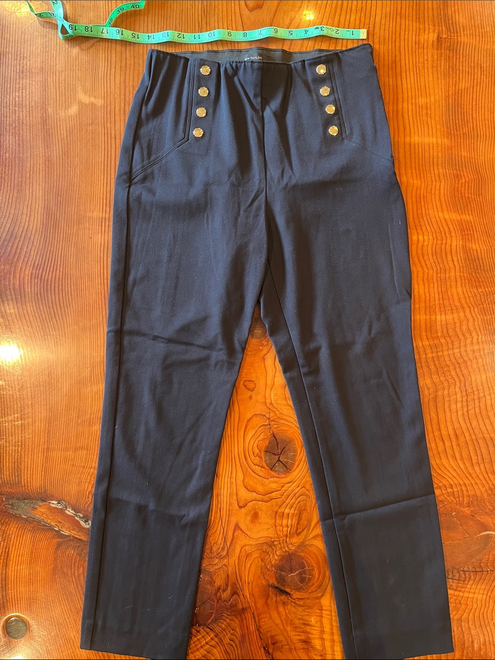 Ann Taylor Navy Skinny Pants with Gold Button Accents